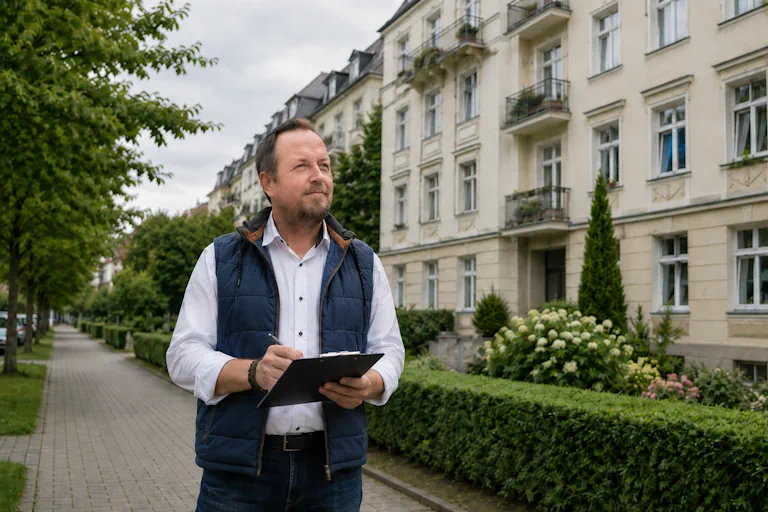 Gerold Arnold bei der Objektbegehung